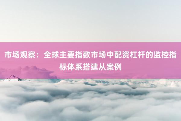 市场观察：全球主要指数市场中配资杠杆的监控指标体系搭建从案例