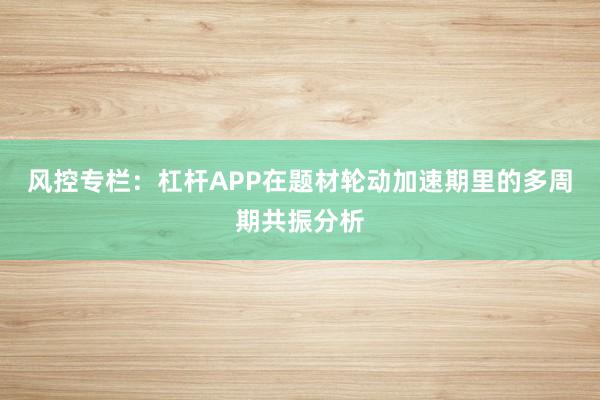 风控专栏：杠杆APP在题材轮动加速期里的多周期共振分析