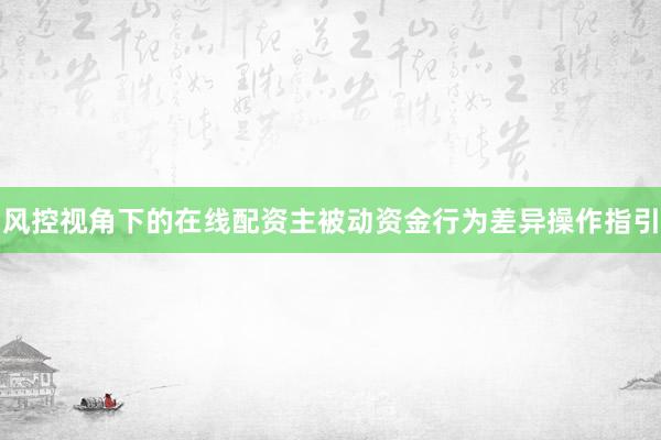 风控视角下的在线配资主被动资金行为差异操作指引