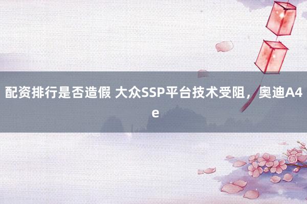 配资排行是否造假 大众SSP平台技术受阻，奥迪A4 e