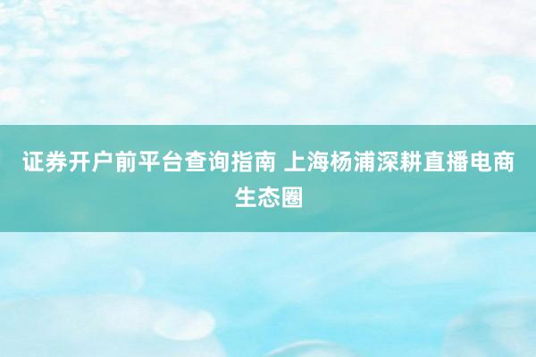 证券开户前平台查询指南 上海杨浦深耕直播电商生态圈